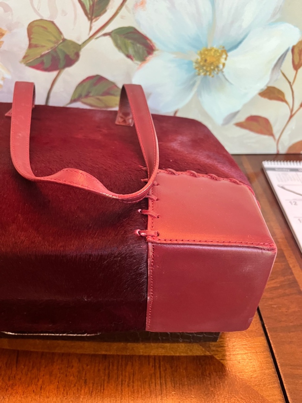 Cole Haan RARE Vintage Luxury Burgundy Red Haircalf Medium Satchel Tote (GUC) - Picture 10 of 17